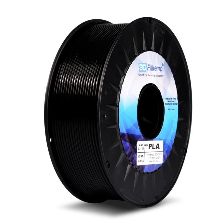 Ролка 3D Filkemp PLA филамент в черен цвят – диаметър 1.75 mm, нето 1 kg, за 3D принтиране