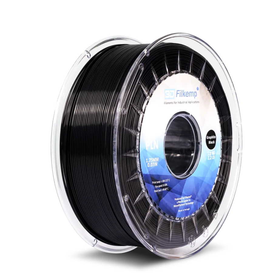 Макара 3D Filkemp, черен филамент, етикет с Ø1.75 mm и 1 kg – изглед 45°