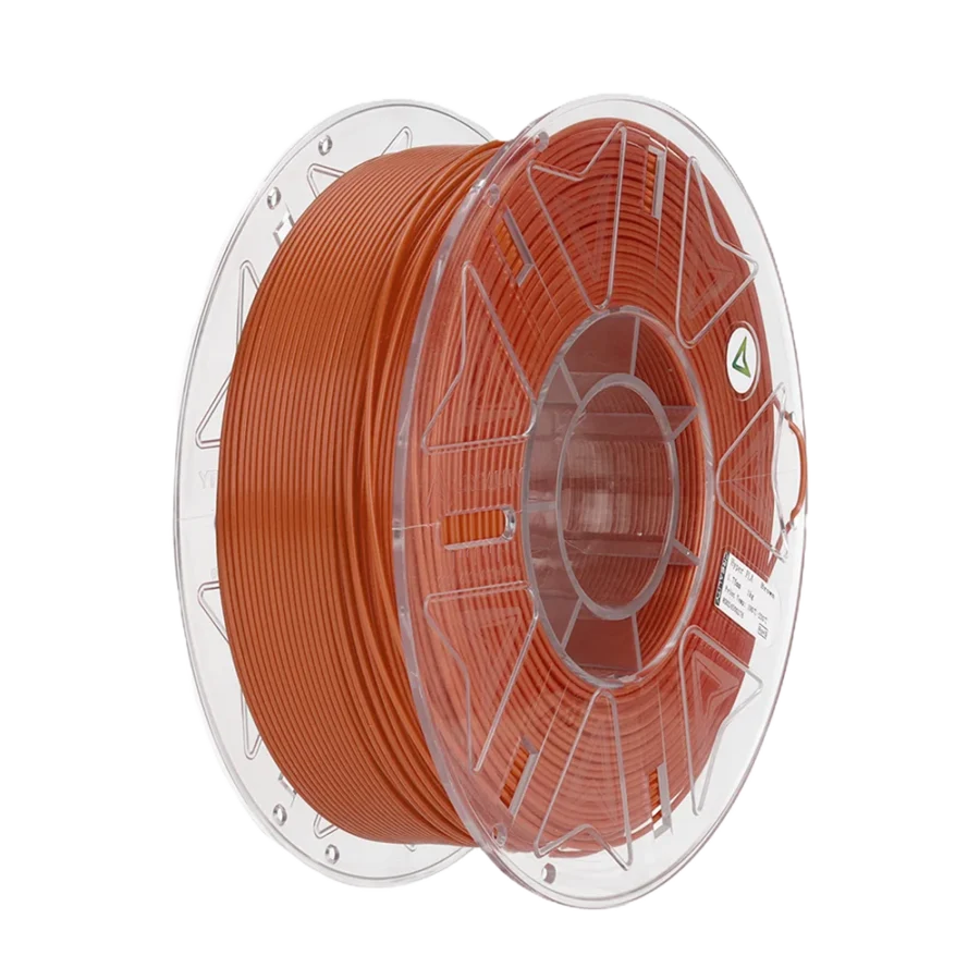 Creality RFID кафяв филамент на прозрачна макара за 3D принтиране, с видимо лого Creality и етикет - pla